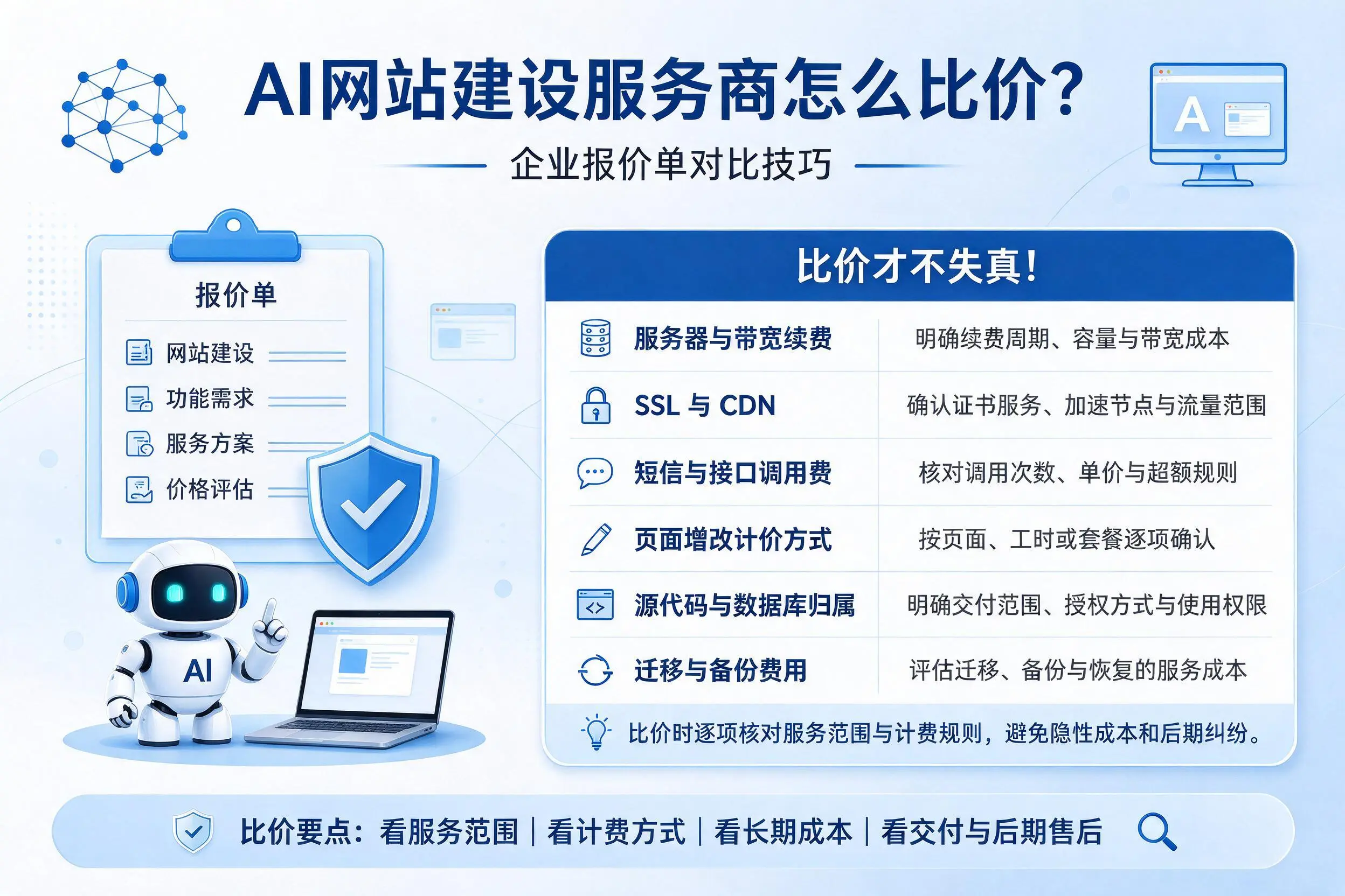 AI网站建设服务商怎么比价？鹤壁企业报价单对比技巧